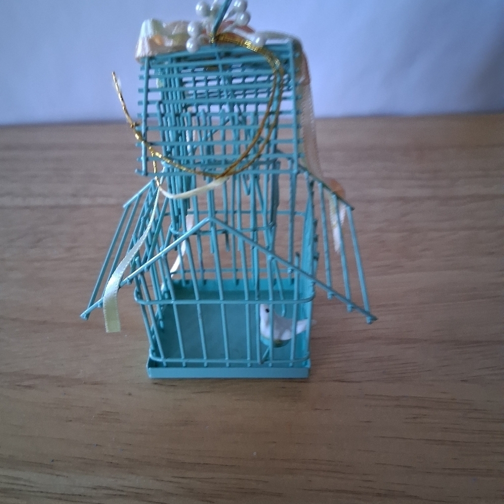 Decorative Blue Birdcage with Floral Accents Christmas Ornament - Picture 5 of 7